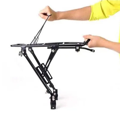 Alloy Black Rear Rack for MTB Foldable Bikes Disc Brake Pannier Carrier Bag and Luggage Shelf 150kg Load Capacity Powder Coated