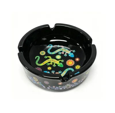 Wholesale Custom Round Vibrant Colorful Printed Glass Ashtray, Beach Tourist Souvenir Cigarette Ash Tray for Home Table Decor