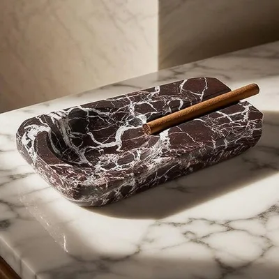 Natural Rosso Levanto Red Marble Cigar Ashtray for Living Room Coffee Table Show Flat Elegant Design