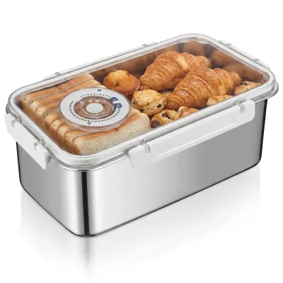 Large Stainless Steel Bread Storage Box with Lid , Time Recording, Perfect for Homemade Loaf, Toast,