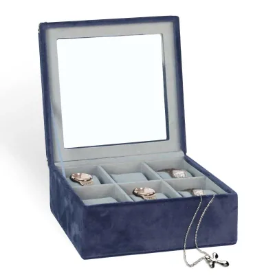 Luxury Dark Blue Velvet Jewelry Storage Box Packing Customized Ring and Necklace Box