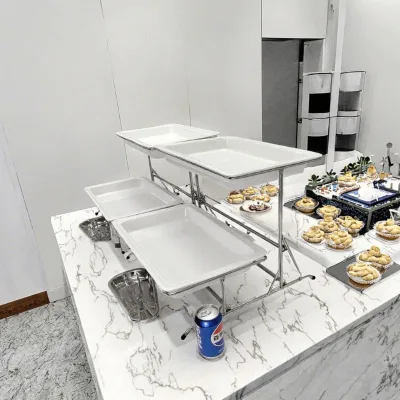 2-Tier Luxury Modern Stainless Steel Melamine Cake Stand Restaurant Use Food Contact Safe Hotel Wedding Banquets Buffet Food