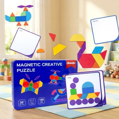 Wooden Creative Geometric Shape Puzzles Educational Building Blocks Hand Eye Coordination Toys Kids Tangram Pattern Sorting Game