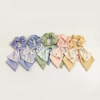 Floral Double Bow Hair Circle Female Back of Head Horsetail Fashion Hair Scrunchies