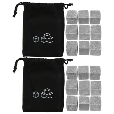 2Set 9pcs/Set Whiskey Stones Sipping Ice Cubes Cooler Reusable Wine Drinks Cooler Stones