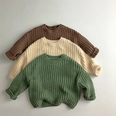 Custom Toddlers Chunky Knit Oversized Top Boys Girls Cotton Sweaters Kids Pullover Baby Sweater