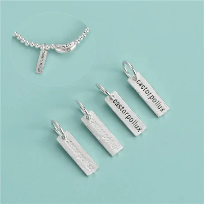 Unique 925 Sterling Silver Engrave Alphabet Pendant Antique Silver Rectangle Pendant for Best Friend Diy Jewelry Making