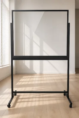 Ghost-Free Tempered Glass Rolling Whiteboard 90x120cm  Lockable Wheels Aluminum Frame Non-Porous Smear-Proof Surface