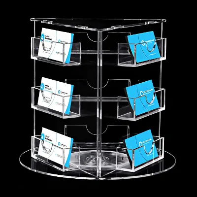 Custom Countertop Rotating 9 Pockets Clear Acrylic Business Name Card Holder Stand