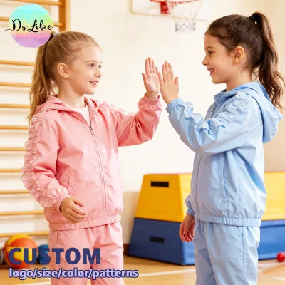 Woven Girls' Hoodies Girls' Zip up Hoodie Sports Wear Athletic Clothing Baby Girls' Clothing Pleated Lace Decoration