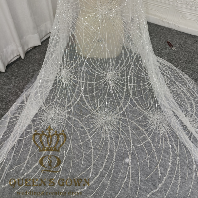 DELACE Cluster Pearls Lace Beaded Fabric Bridal Radial Figure Sequin Lace for Dresses Wedding