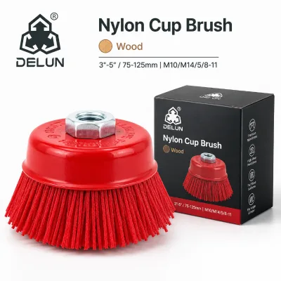 DELUN Nylon Bristle Cup Brush for Wood Surface Preparation and Furniture Polishing