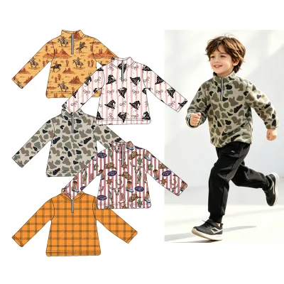 Fall Winter Kids Long Sleeve Shirts Custom Printing Soft Milk Silk High Neck with Zipper Children Shirts