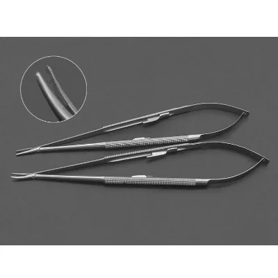 Stainless Steel Silver Needle Holder Locking Clasp Inlaid Blade Handheld Tweezer-Type Needle-Catching Forceps Manual Dental