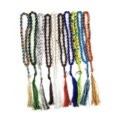 Hot Sale Religious Style Muslim Tasbih Islamic Tasbih Bracelet Necklace Colorful Oval Beaded Tassel Prayer Beaded Necklaces