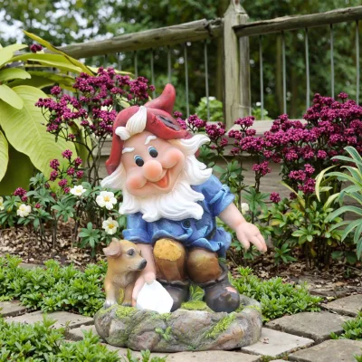 Cute 35.6 cm Resin Garden Gnome Statue Wood Dwarf Dog Sculpture Bird Seed Feeder Home Decoration Garden Craft Souvenir Anime