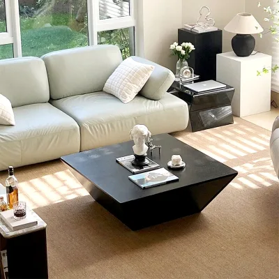 Wabi-Sabi Retro Square Coffee Table Creative Minimalist Inverted Triangle Design for Small Living Room B&B Furniture Table