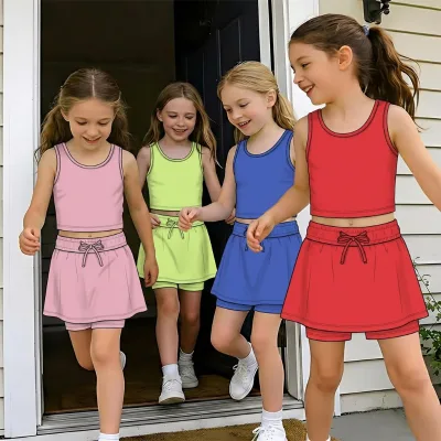 Low Moq Flexible Custom Children Clothing Round Collar Kids Shirt and Simple Skirt Daily Activities Girls Clothing Sets