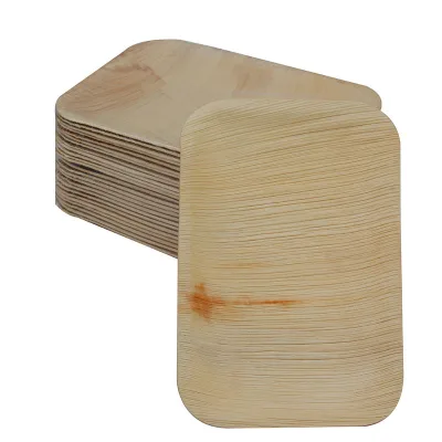 Eco Friendly Biodegradable Modern Natural Color Palm Leaf Tray Plates Rectangular Custom Shape Areca Palm Leaf Disposable for