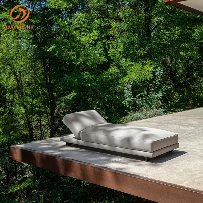 Modern Low-Profile Outdoor Sun Lounger with Adjustable Backrest, Thick White Platform Cushion and Minimalist Base for Patio Deck