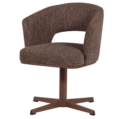 Upholstered Swivel Office Chair Textured Fabric Bucket Backrest Metal Base Leisure Desk Chair for Home Workspace