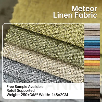 Meteor Linen Look 100% Polyester Warp Plain Pattern Flame Retardant Eco-Friendly 250gsm Thickened Solid Color Sofa Fabric
