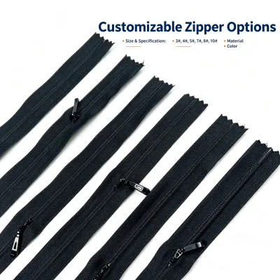 Wholesale Custom Black Nylon Invisible Zipper Herringbone Webbing Tape 3#  Closed End Zippers for Bags & Clothing