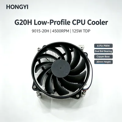 G20H Low-Profile CPU Cooler 9015-20H 4500RPM 4Pin PWM Dual Ball Bearing 125W TDP Copper Base Heatsink for ITX HTPC Industrial PC