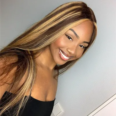 Mengtong Women's High-Temperature Silk Wig Hair Set Gradual Change Long Straight Transparent Lace Hair European American Style