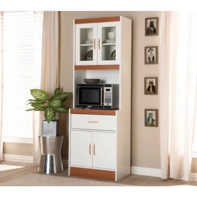 Tall Kitchen Cabinet with Hutch Kitchen Pantry Cabinet with Microwave Stand Freestanding Hutch with Drawer,Shelf, Buffet Cabinet