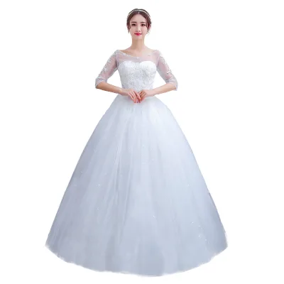 Wedding Dresses Large Size Evening Dress Korean Style Quarter Sleeved Flared Sleeve Temperament Main Wedding White Dress