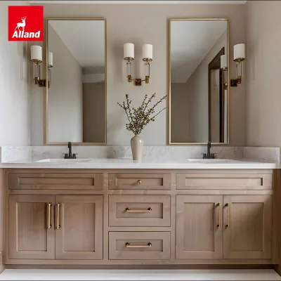 Alland Master Luxury Bath Hand Wash Basin Washroom Furniture Modern Vanity Cabinet With Led Mirror for 2026 Hotel Bathroom Sink