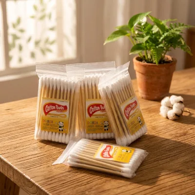 Cotton Buds Organic Cotton Wood Bamboo Bag Pack Pocket Portable Double Pointed Tip Home Daily Use Economy Value Wholesale