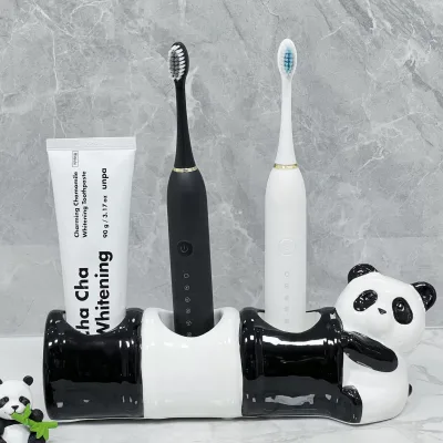Ceramic Panda Toothbrush holder ,Bathroom washstand electric toothbrush holder, Easy clean Ceramic Tabletop Toothpaste holder