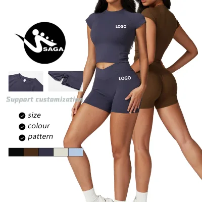 Custom Short Sleeve Tops Casual Pants Leggings Women Summer Spring Clothing 2 Two Piece Short Pants Set