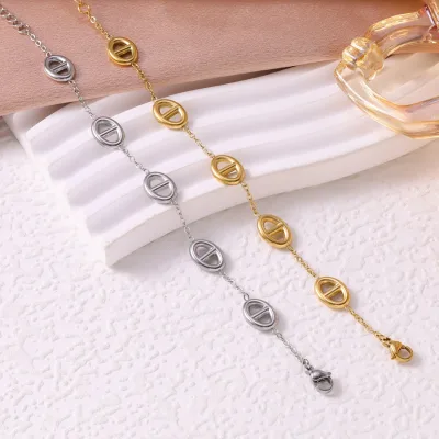Waterproof Tarnish Free Stainless Steel Hollow Pig Nose Bracelet Women Dainty Adjustable Fashion Jewelry