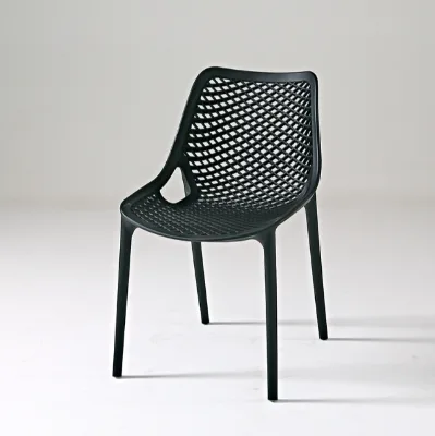 Modern Black Plastic Dining Chair Nordic Mesh Grid Breathable Garden Chair Stackable PP Cafe Restaurant Side Chair