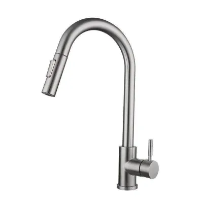 Stainless Steel Kitchen Faucet Ceramic Pull-out Hot/Cold Water Deck Mounted for Vegetable Washing Basin
