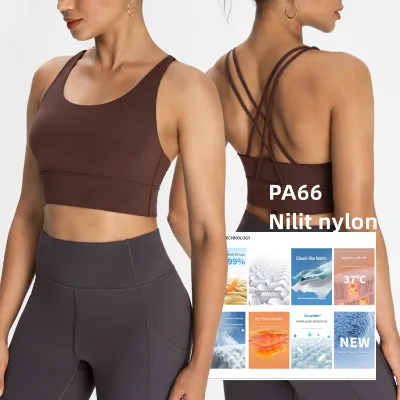 NlLlT Nylon PA66 Women's Padded Sports Tank Tops Cross Back Casual Cropped Yoga Vests with Sports Bras for Active Wear