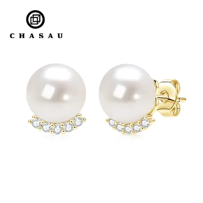Factory Wholesale Simple Design Women's French Style Jewelry 9mm Freshwater Pearl Crown Stud Earrings for Women