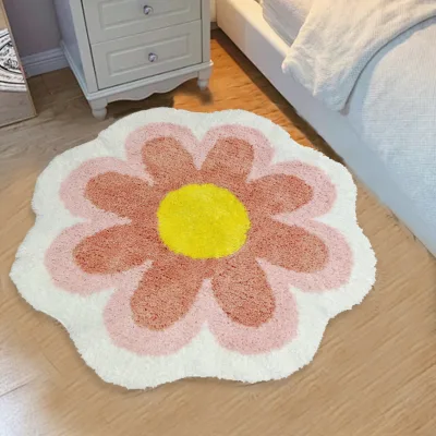 Bedroom Flower Carpet Non-slip, Polyester Carpet Fluffy Absorbent, Water Bath Mat, Aesthetic Home Rug, Lovely Non-slip Carpet