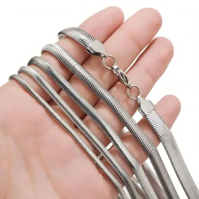 Wholesale Neck Jewelry Components 4-6mm Custom Flat Stainless Steel Snake Chains for Women Men Jewelry Findings Components