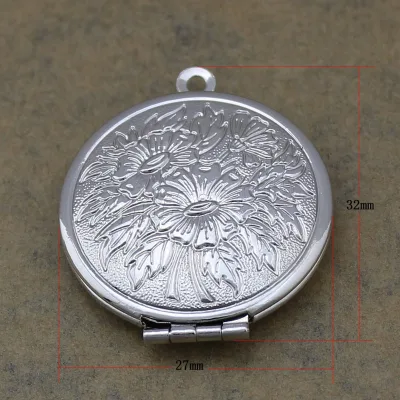 Brass Photo Box Pendant Locket Pendants Flat Round Jewelry Component Platinum 27x32x5.5mm Inner Diameter 18mm