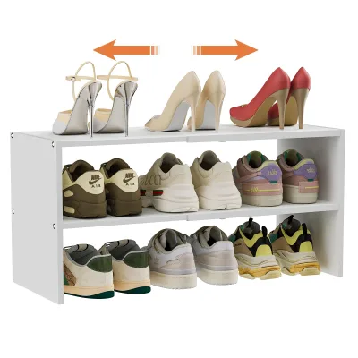 Patent Pending 2-Tier White Expandable Iron Wood Shoe Rack Organizer Small Closet Entryway 6-12 Pairs Shelf Small Space Garage