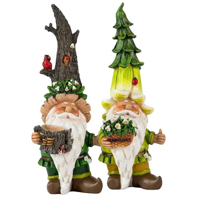 Custom Eco-Friendly Resin Garden Gnome Statues 2 Abundance Gnomes with Lily of Valley Flowers Garden Ornament Decorations