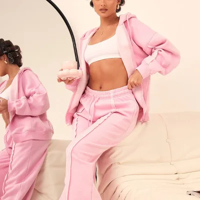 Women's Pink Cotton Lightweight Tracksuit Set Loose Fit Oversized Design