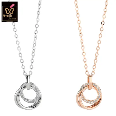 Luxury Gold Plated Double Circle Pendant Men's Necklace with Colored Charms Couple's Jewellery Rings