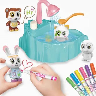 Customized DIY Graffiti Toy Washing Paint Colour Washable Drawing for Kids Flocking Material Doll Diy Painting Toys Animals