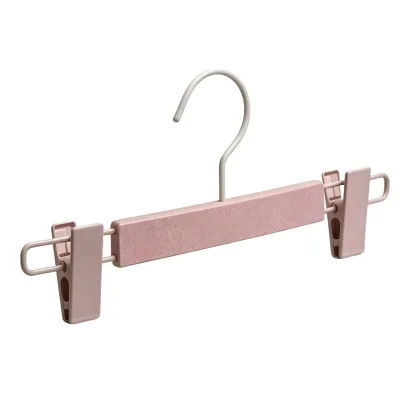 Wholesale Heavy Durable Plastic Clothes Hanger with Adjustable Clips for Pants Skirts Hanger Eco Friendly Straw Material Hanger