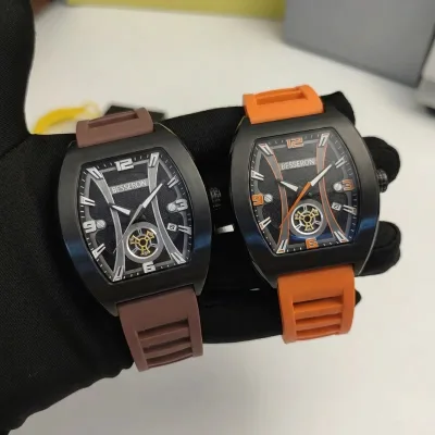 Skeleton Tourbillon Automatic Mechanical Watch for Men Luxury Fashion Calendar Hollow Water-Resistant 5BAR Silicone Round Case